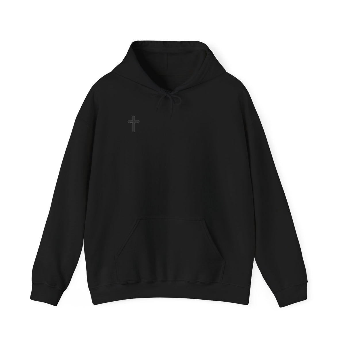 Cross Minimalist Hoodie — Small Chest Cross Religious Pullover
