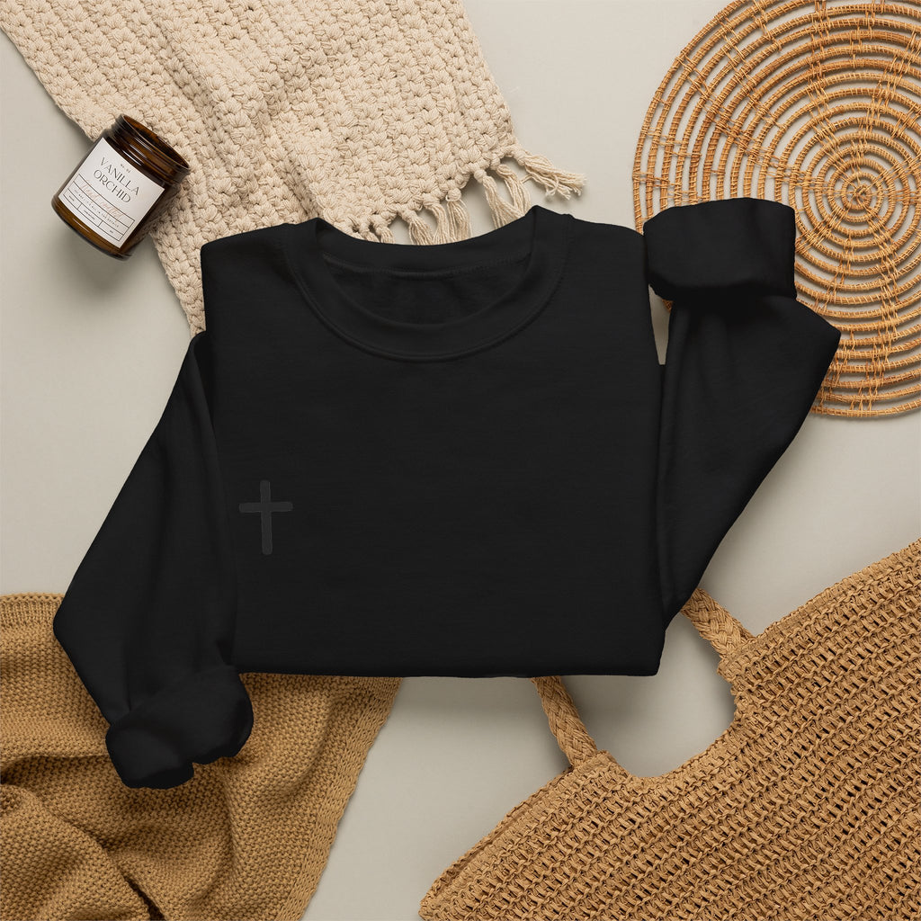 Cross Chest Crewneck Sweatshirt - Minimal Small Cross Christian Pullover