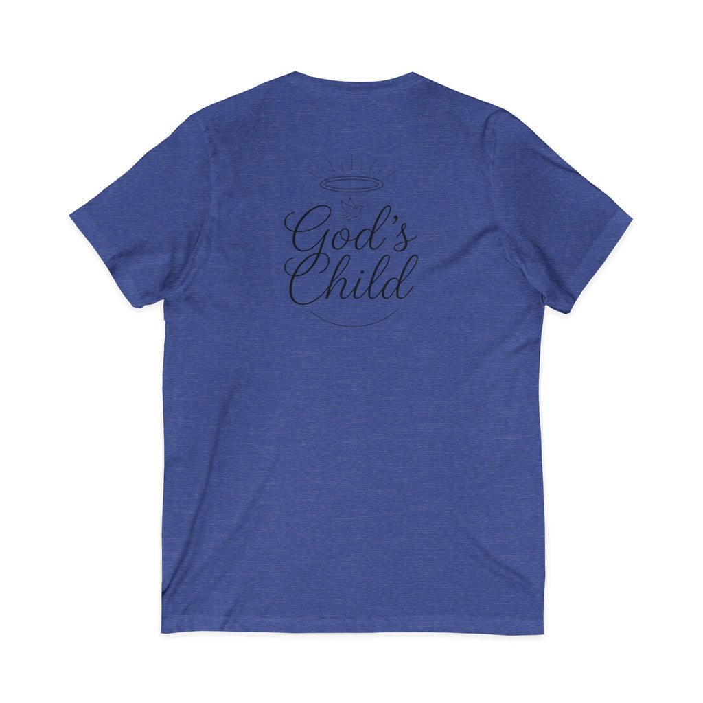God's Child V-Neck Tee — Minimal Cross Christian Faith T-Shirt