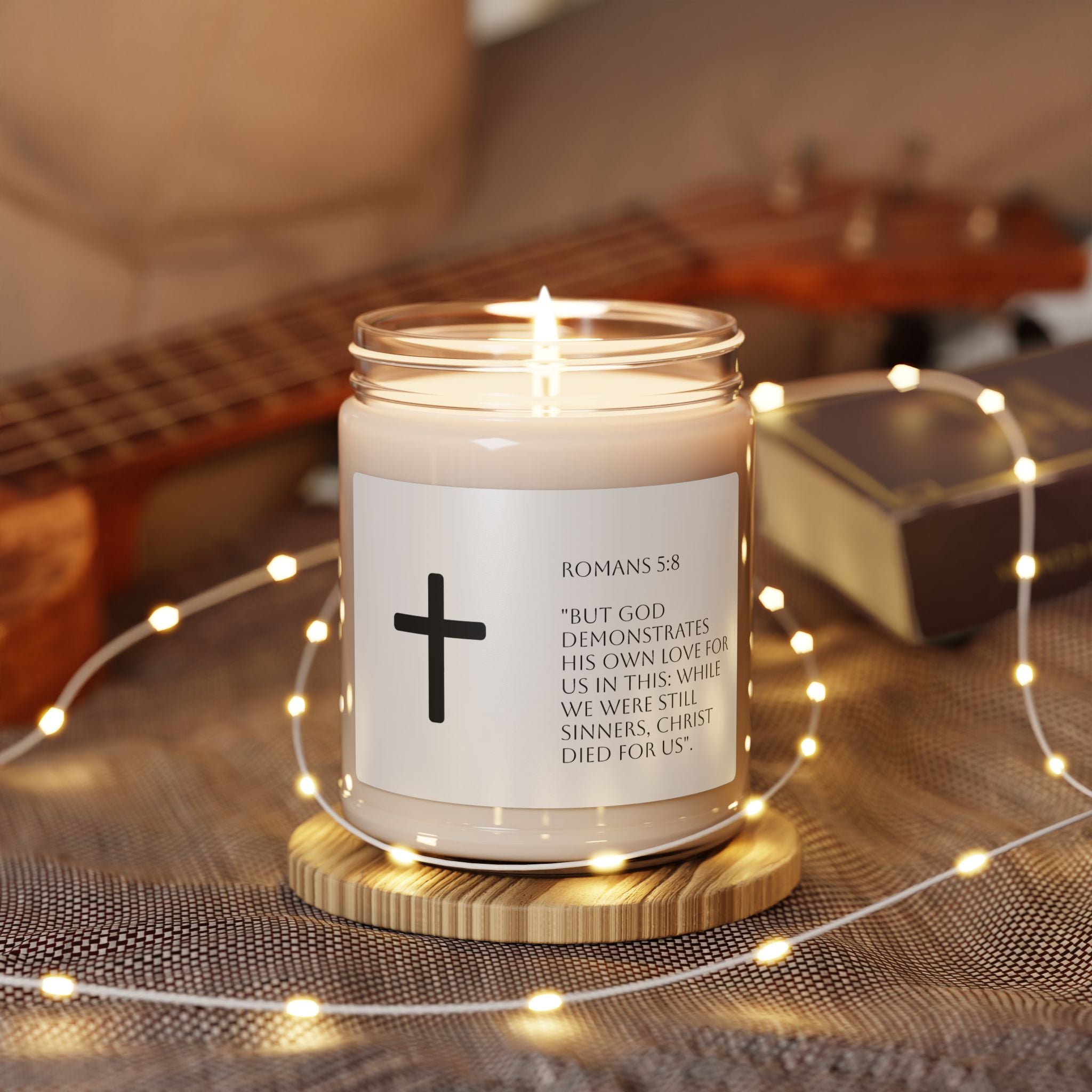 Minimal Cross Soy Candle – 9oz Scented Jar (Christian Gift)
