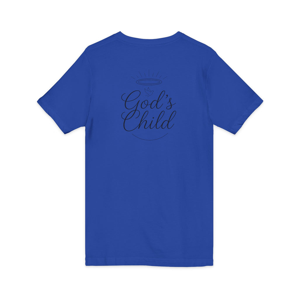 God's Child V-Neck Tee — Minimal Cross Christian Faith T-Shirt