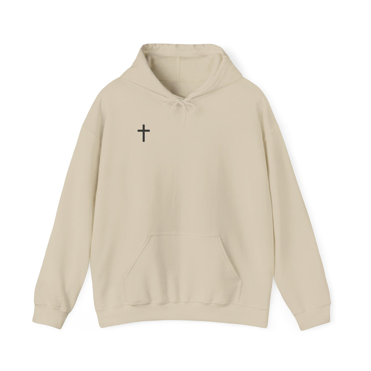 Cross Minimalist Hoodie — Small Chest Cross Religious Pullover
