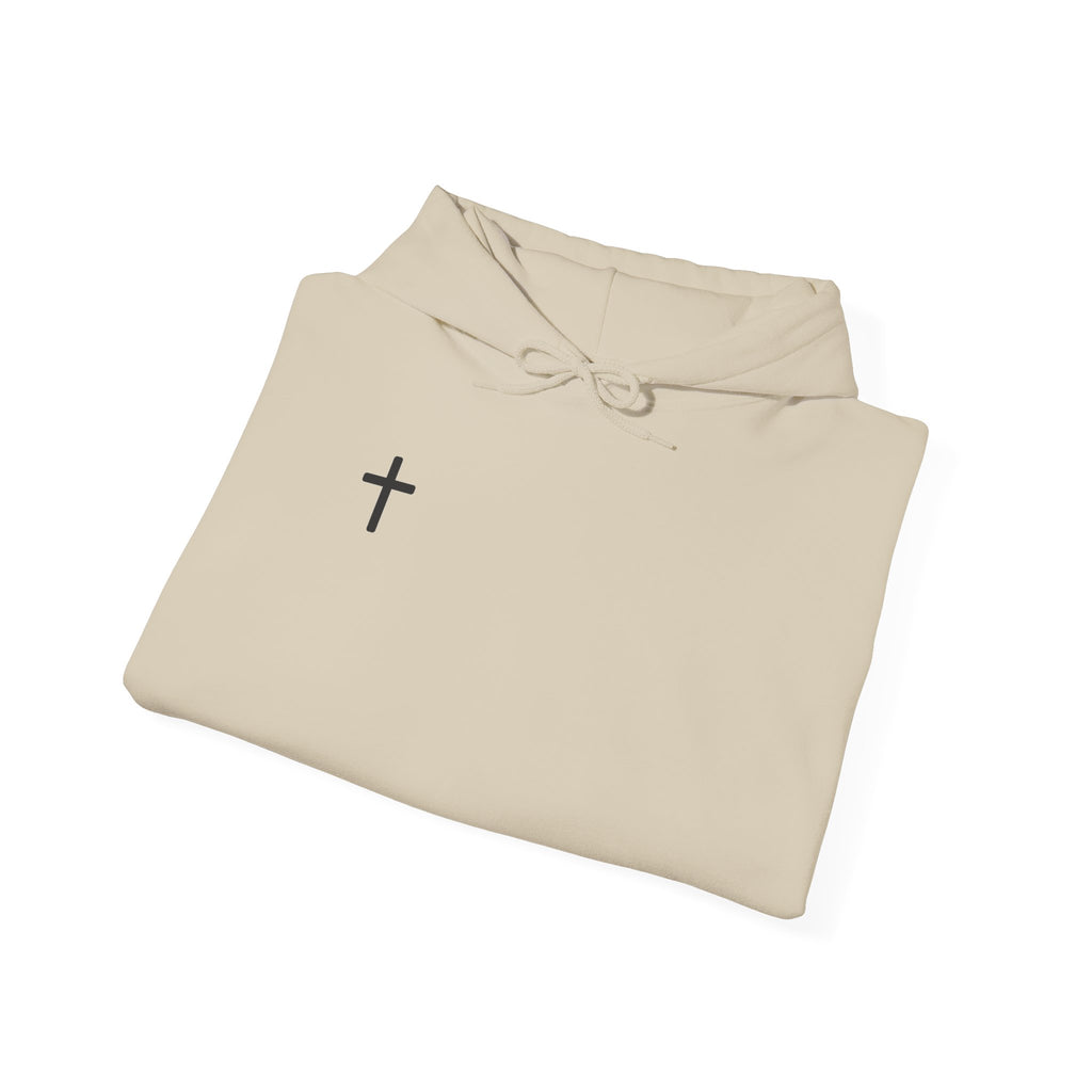 Cross Minimalist Hoodie — Small Chest Cross Religious Pullover