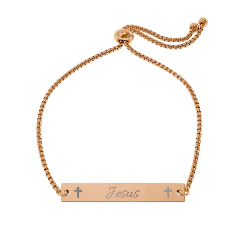 Engravable Adjustable Bar Bracelet — Personalized Gold or Rose Stainless Steel