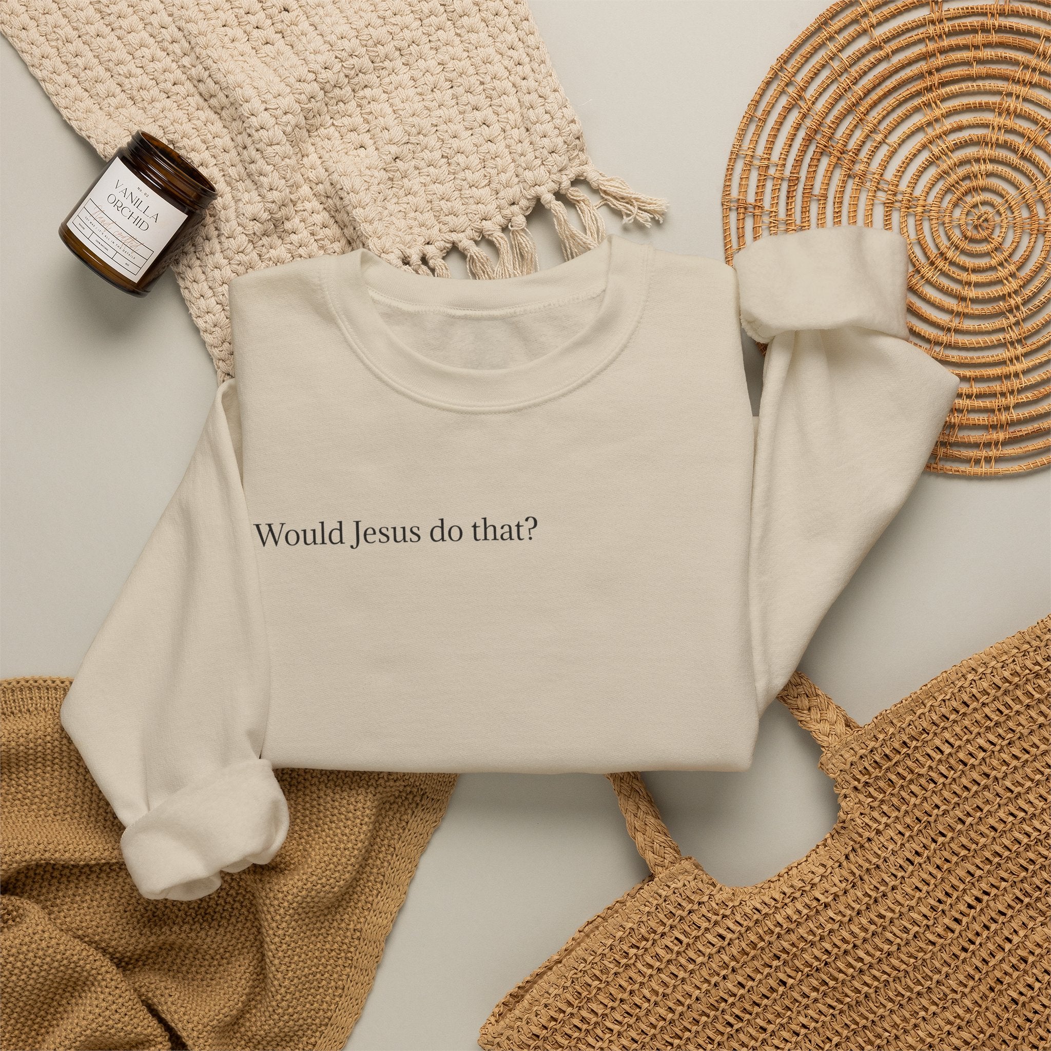 'Would Jesus Do That?' Crewneck Sweatshirt - Minimal Christian Message Pullover
