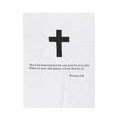 Christian Cross Velveteen Plush Blanket — Romans 5:8 Scripture Throw