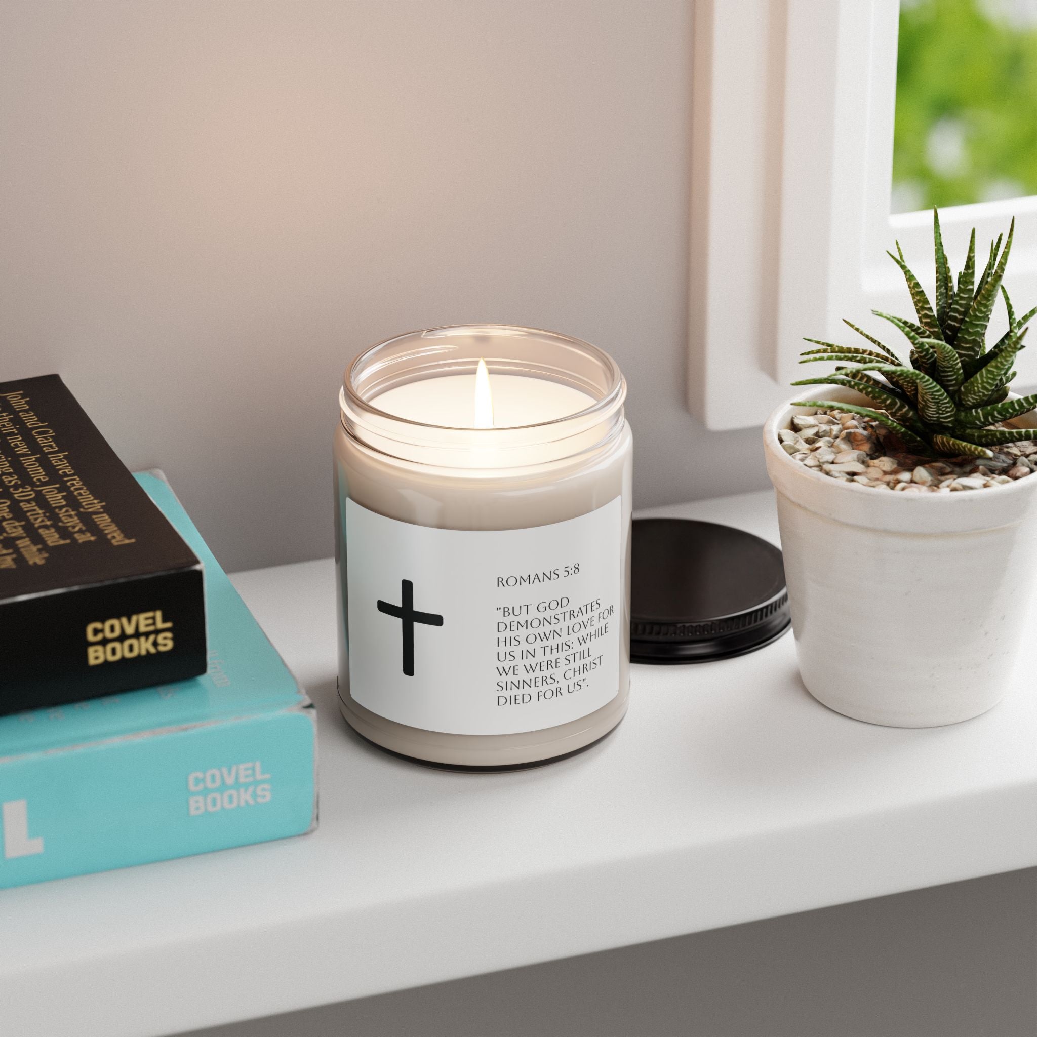 Minimal Cross Soy Candle – 9oz Scented Jar (Christian Gift)