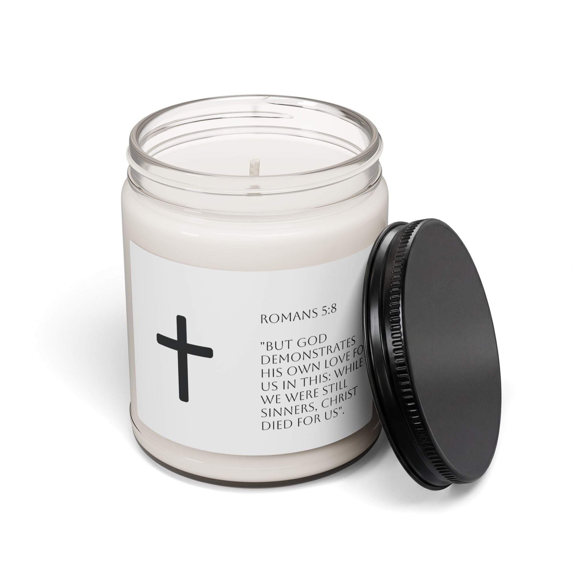 Minimal Cross Soy Candle – 9oz Scented Jar (Christian Gift)