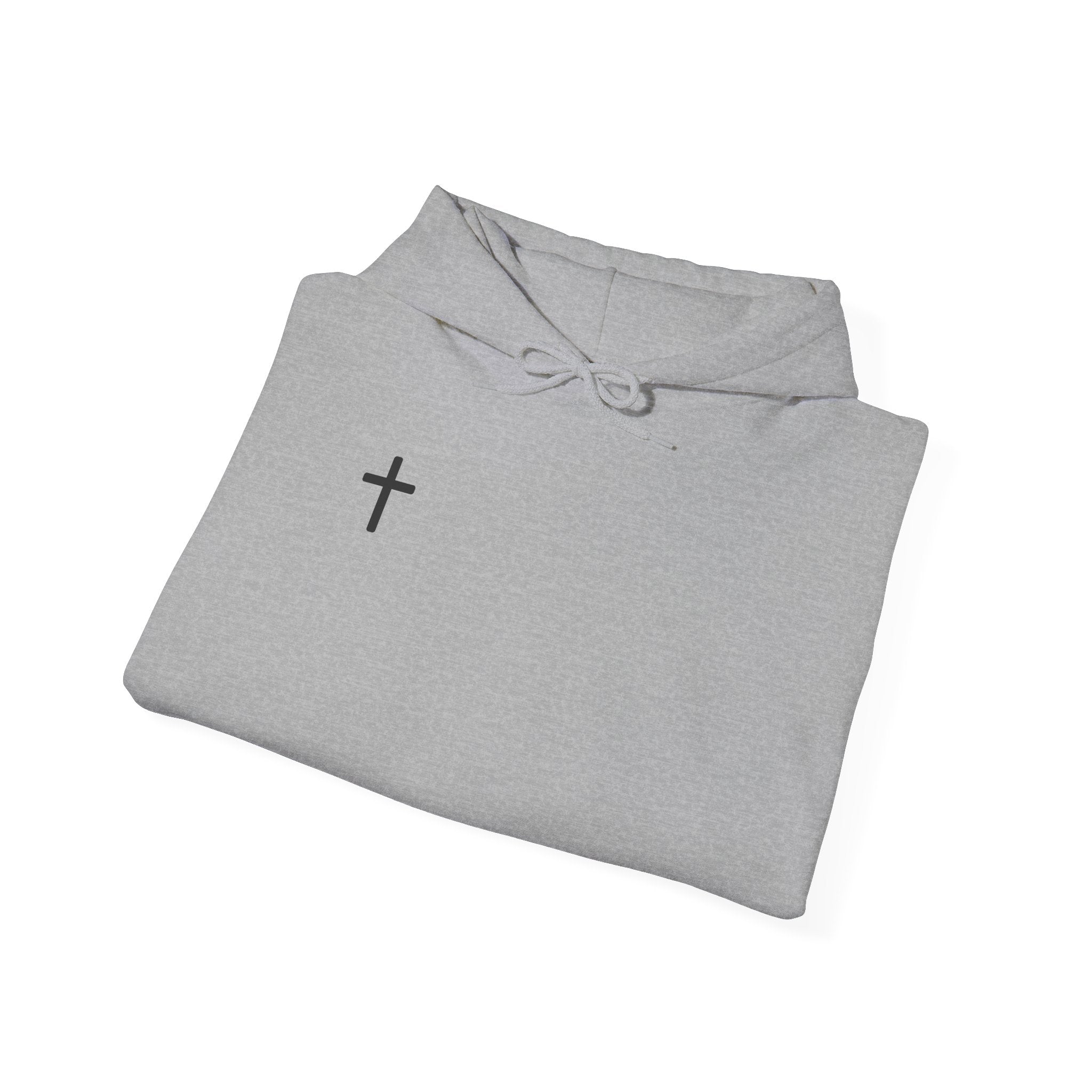 Cross Minimalist Hoodie — Small Chest Cross Religious Pullover