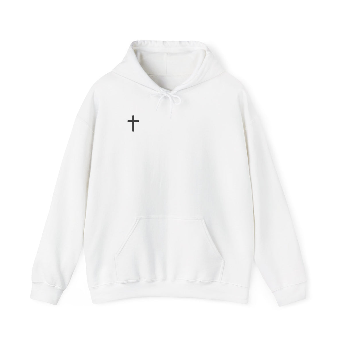 Cross Minimalist Hoodie — Small Chest Cross Religious Pullover