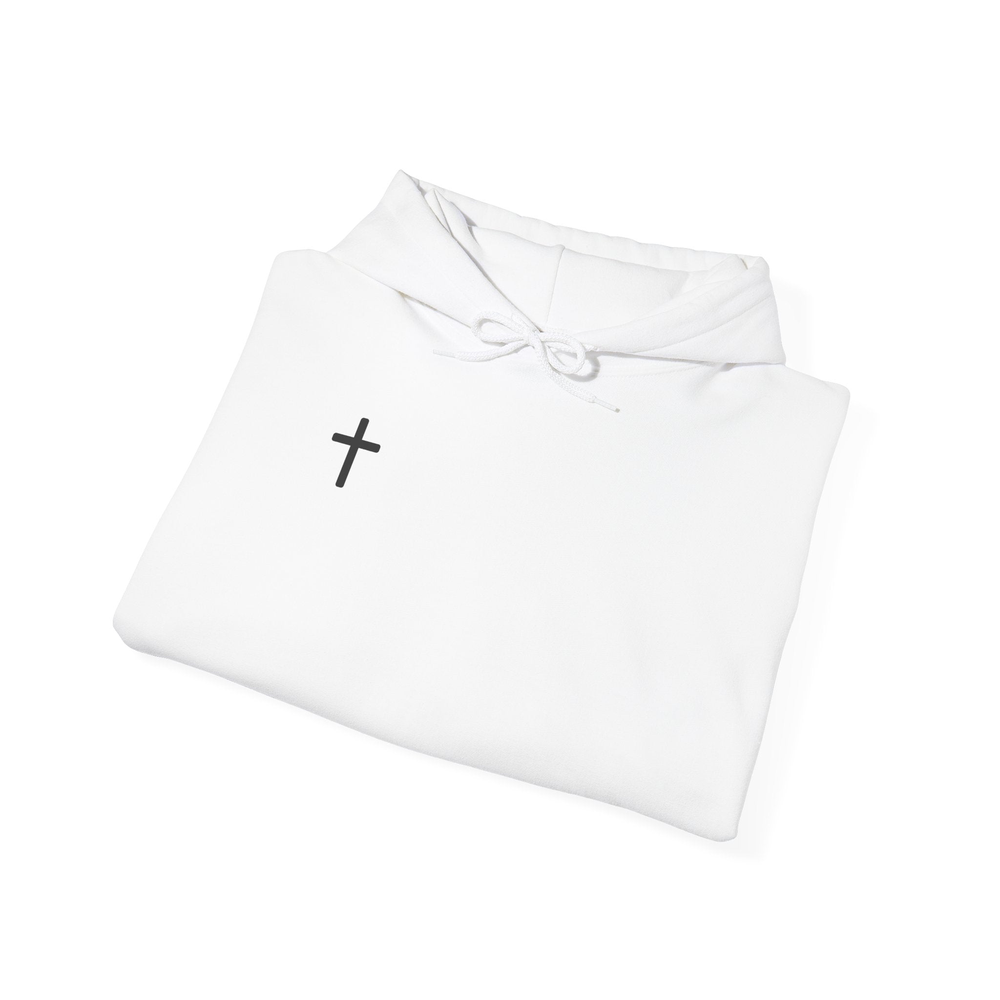 Cross Minimalist Hoodie — Small Chest Cross Religious Pullover