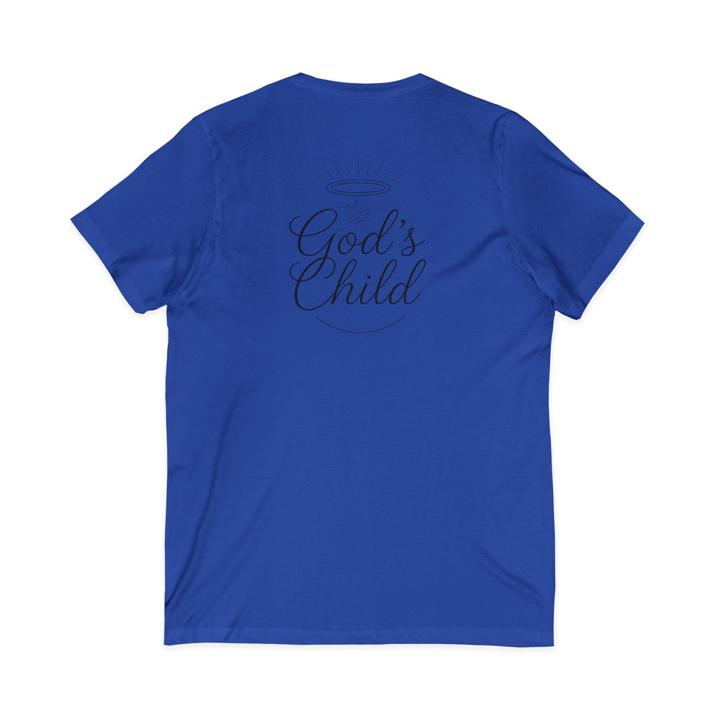 God's Child V-Neck Tee — Minimal Cross Christian Faith T-Shirt